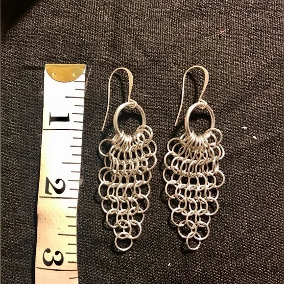 HAND CRAFTED STERLING SILVER O LINK CHANDELIER EARRINGS - Picture 4 of 4